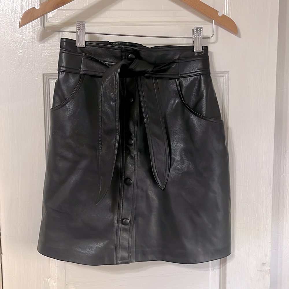 Faux leather mini skirt with tie waist